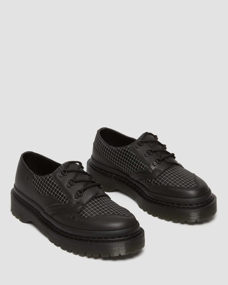 Black / Black / White Dr Martens 1461 Bex Ripstop Grid Oxford Shoes (Sorento+Grip Ripstop) Platforms Shoes | KO21-F1NU