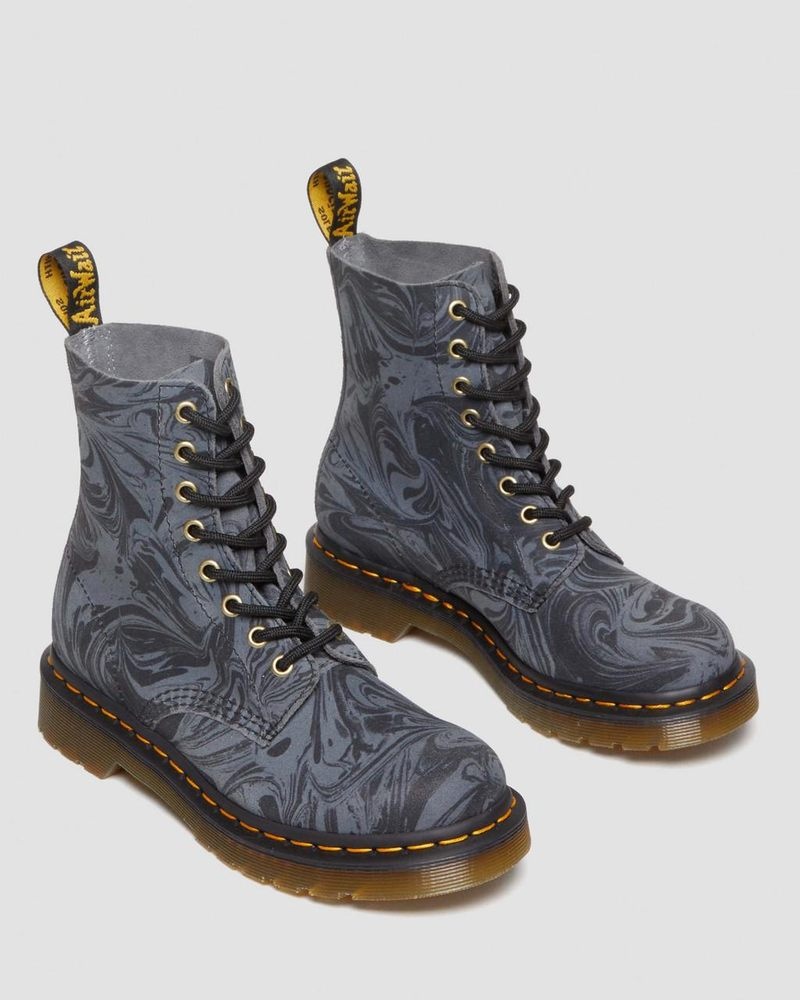 Black / Grey Dr Martens 1460 Pascal Marbled Suede Lace Up Boots (Marbled Suede) Boots | RB79-C1SH