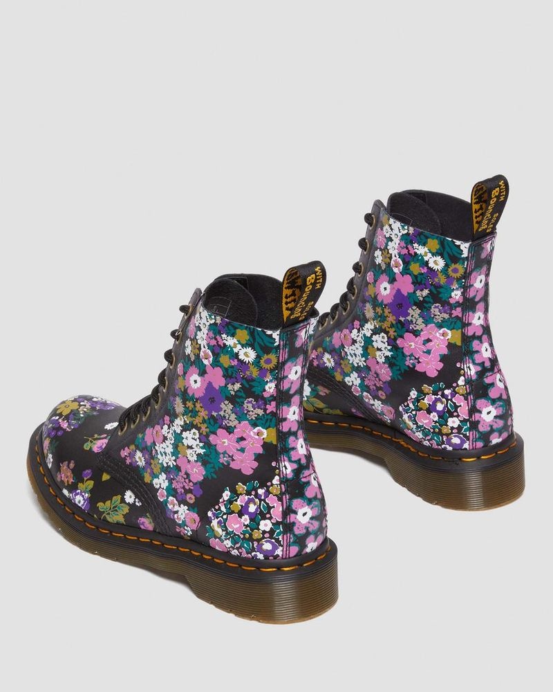 Black / Multi Dr Martens 1460 Pascal - Vintage Floral Leather Lace Up Boots (Vintage Floral Backhand) Boots | BE48-S7CF