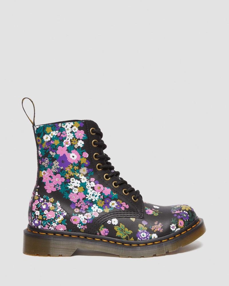 Black / Multi Dr Martens 1460 Pascal - Vintage Floral Leather Lace Up Boots (Vintage Floral Backhand) Boots | BE48-S7CF