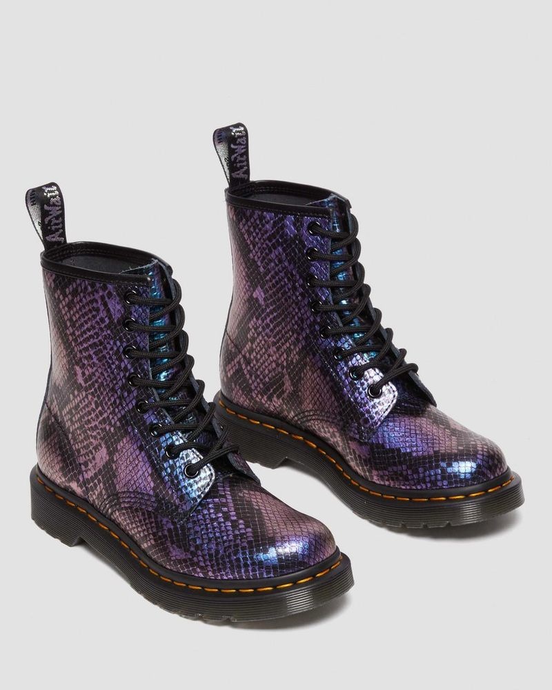 Black / Multi Dr Martens 1460 Snake Print Emboss Leather Lace Up Boots (Viper Croc Emboss) Boots | OO47-Y9JW