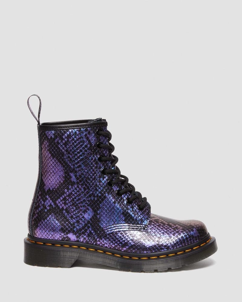 Black / Multi Dr Martens 1460 Snake Print Emboss Leather Lace Up Boots (Viper Croc Emboss) Boots | OO47-Y9JW