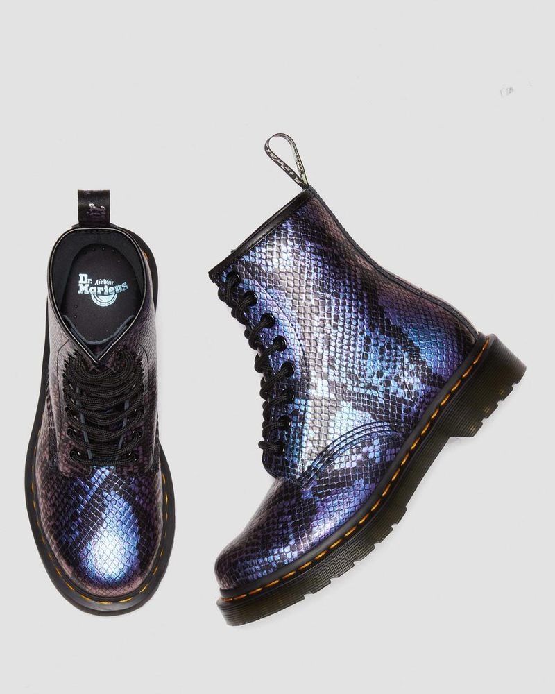 Black / Multi Dr Martens 1460 Snake Print Emboss Leather Lace Up Boots (Viper Croc Emboss) Boots | OO47-Y9JW