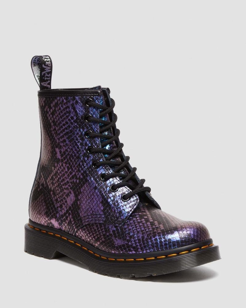 Black / Multi Dr Martens 1460 Snake Print Emboss Leather Lace Up Boots (Viper Croc Emboss) Boots | OO47-Y9JW