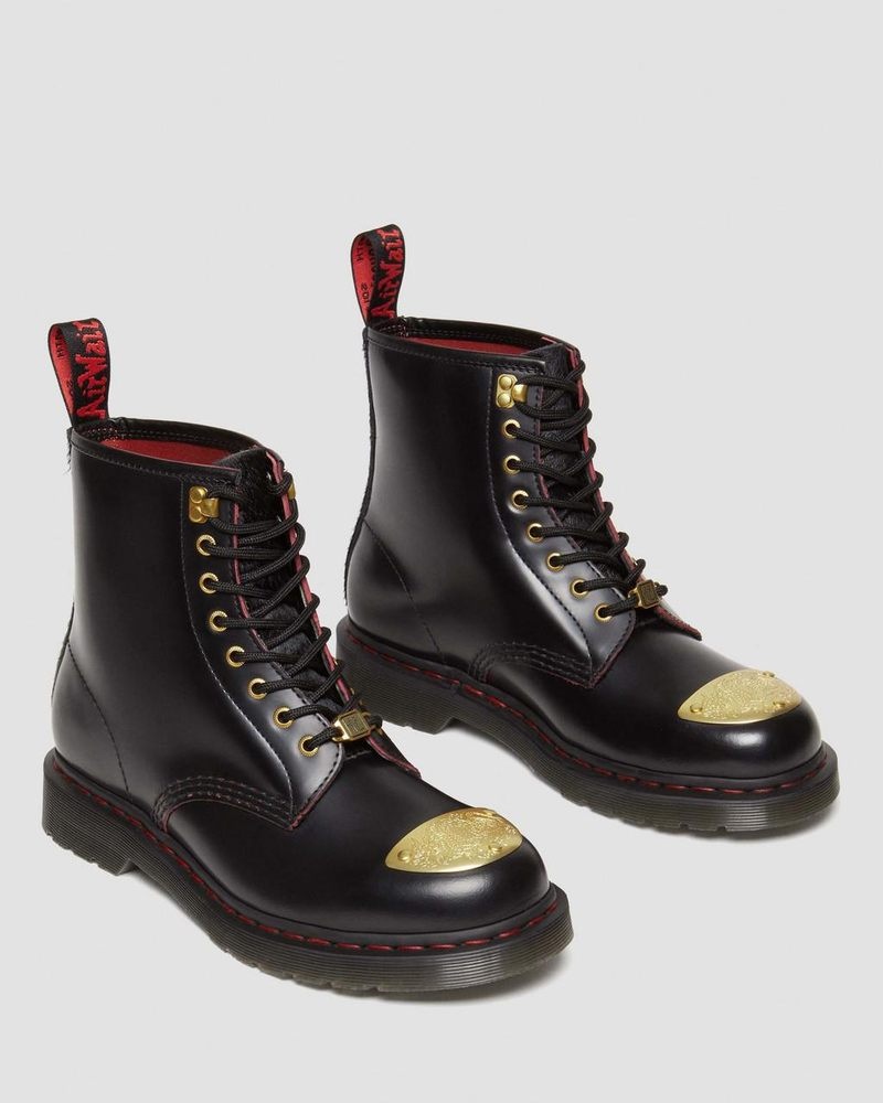 Black / Red / Black Dr Martens 1460 Year of the Dragon Leather Lace Up Boots (Smooth Slice+Hair On) Boots | JU69-V7NM