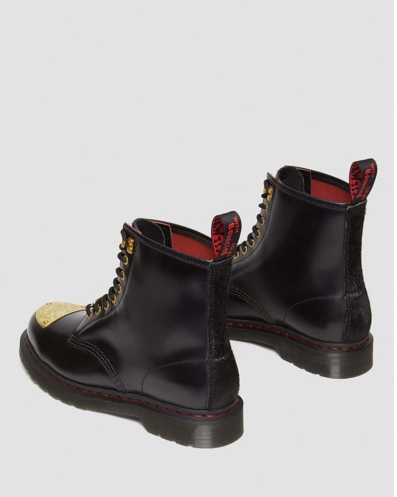 Black / Red / Black Dr Martens 1460 Year of the Dragon Leather Lace Up Boots (Smooth Slice+Hair On) Boots | JU69-V7NM