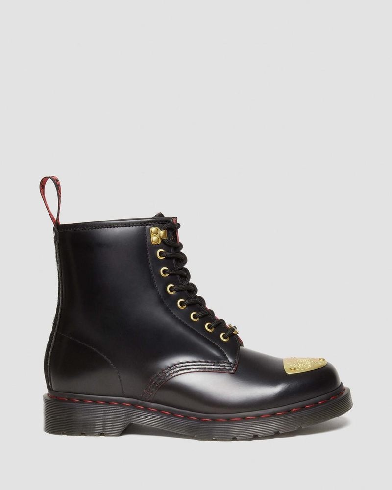 Black / Red / Black Dr Martens 1460 Year of the Dragon Leather Lace Up Boots (Smooth Slice+Hair On) Boots | JU69-V7NM