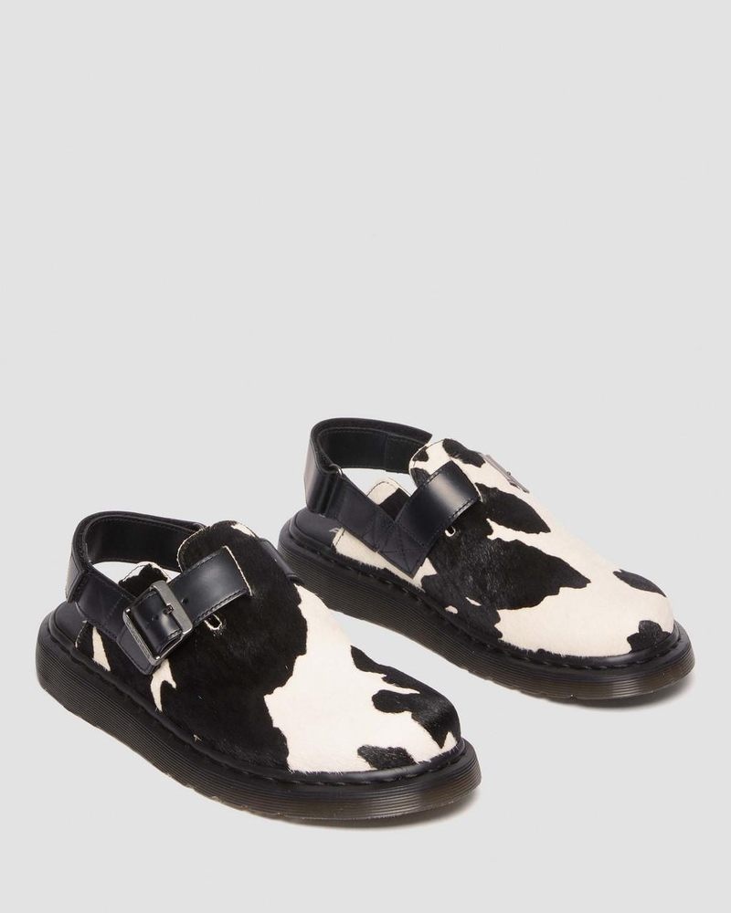 Black / White Dr Martens Jorge II Hair-on Animal Print Slingback Mules (Hair On + Atlas) Sandals | HJ56-T2PJ