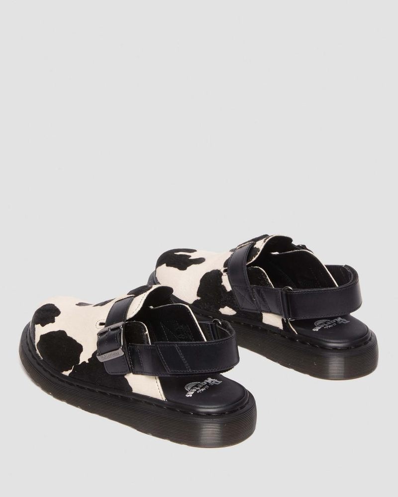 Black / White Dr Martens Jorge II Hair-on Animal Print Slingback Mules (Hair On + Atlas) Sandals | HJ56-T2PJ