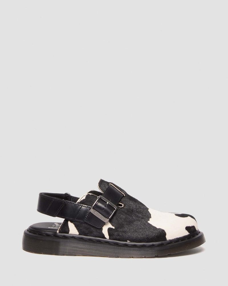 Black / White Dr Martens Jorge II Hair-on Animal Print Slingback Mules (Hair On + Atlas) Sandals | HJ56-T2PJ