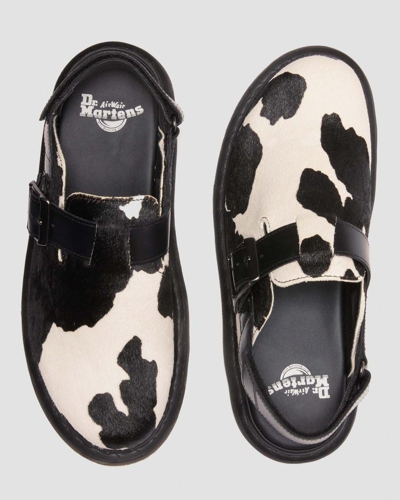 Black / White Dr Martens Jorge II Hair-on Animal Print Slingback Mules (Hair On + Atlas) Sandals | HJ56-T2PJ