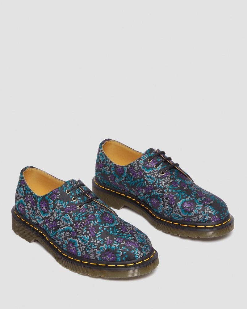 Black/purple Dr Martens 1461 Floral Jacquard Oxord Shoes (Floral Jacquard) Shoes | TN44-B3OY