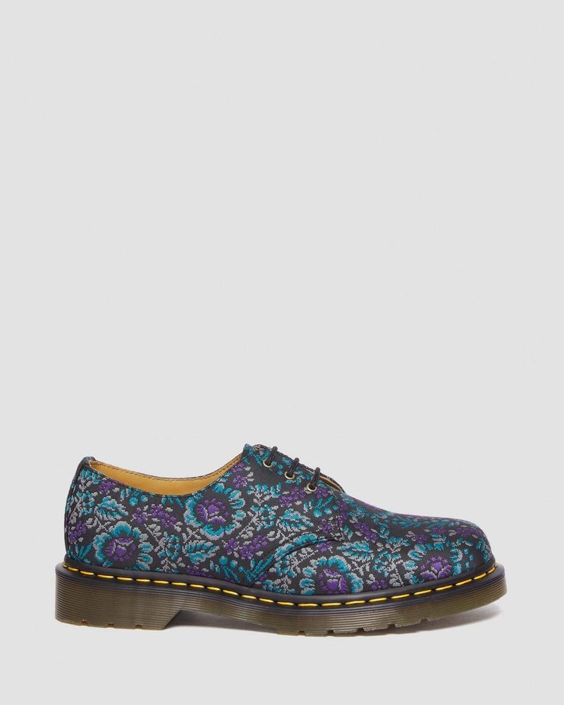 Black/purple Dr Martens 1461 Floral Jacquard Oxord Shoes (Floral Jacquard) Shoes | TN44-B3OY