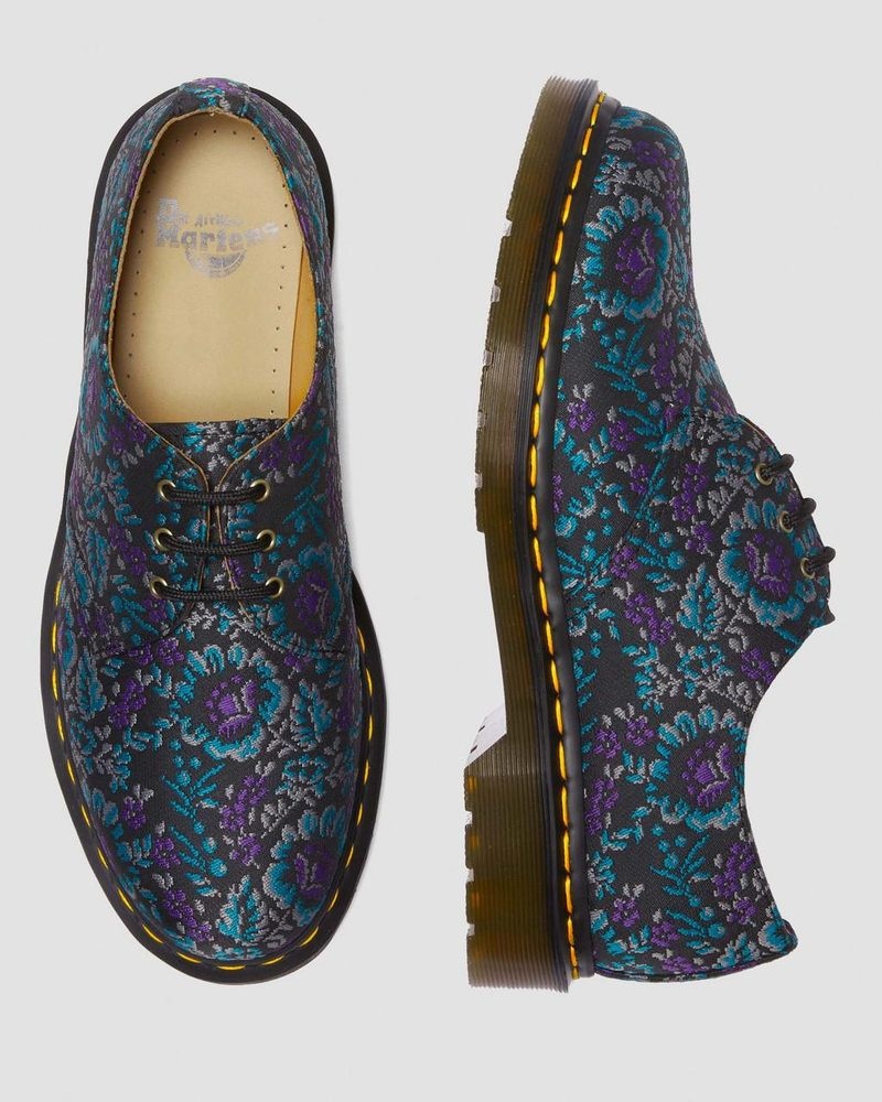 Black/purple Dr Martens 1461 Floral Jacquard Oxord Shoes (Floral Jacquard) Shoes | TN44-B3OY