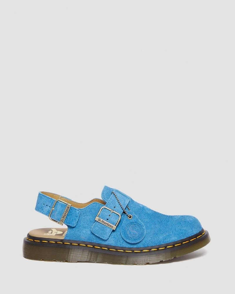 Blue Dr Martens Jorge Made in England Suede Slingback Mules (Repello Calf Suede (Gum Oil)) Sandals | JH60-K5TT