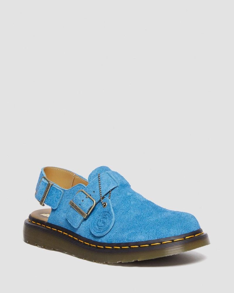 Blue Dr Martens Jorge Made in England Suede Slingback Mules (Repello Calf Suede (Gum Oil)) Sandals | JH60-K5TT