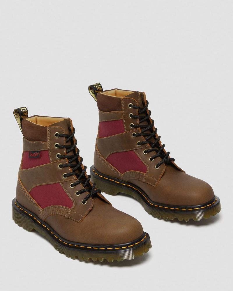 Brown/Oxblood Dr Martens 1460 Made in England Padded Panel Lace Up Boots (Dockyard+Ventile+E.H. Suede) Boots | CR25-H3XR