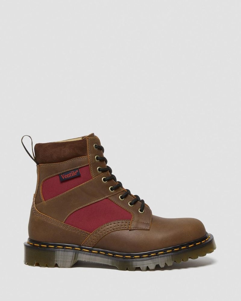 Brown/Oxblood Dr Martens 1460 Made in England Padded Panel Lace Up Boots (Dockyard+Ventile+E.H. Suede) Boots | CR25-H3XR