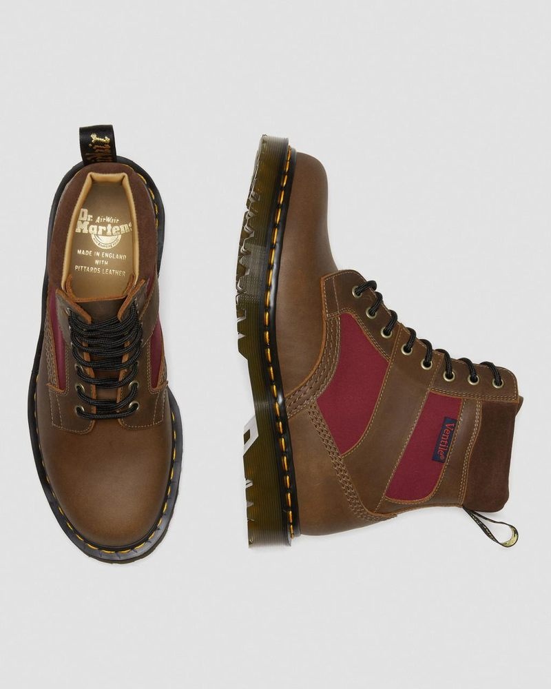 Brown/Oxblood Dr Martens 1460 Made in England Padded Panel Lace Up Boots (Dockyard+Ventile+E.H. Suede) Boots | CR25-H3XR