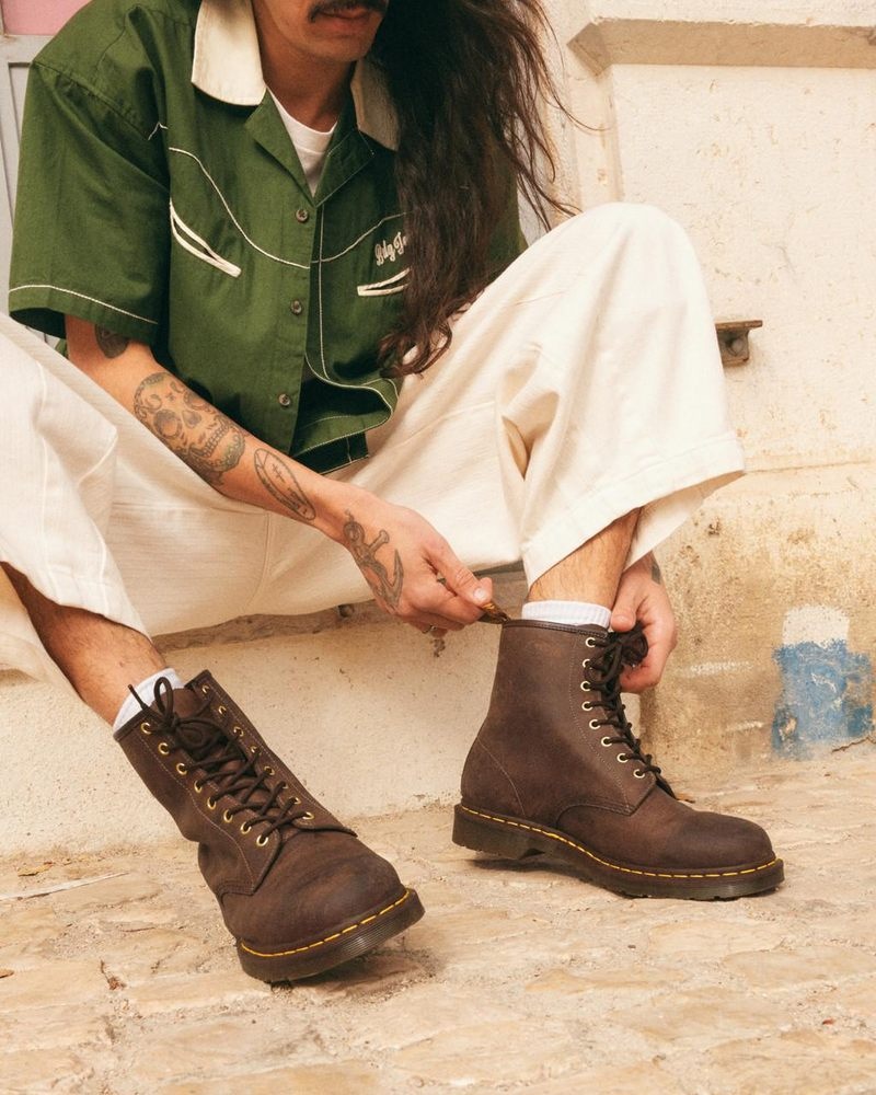 Brown Dr Martens 1460 Crazy Horse Leather Lace Up Boots (Crazy Horse) Boots | HQ79-V9WZ