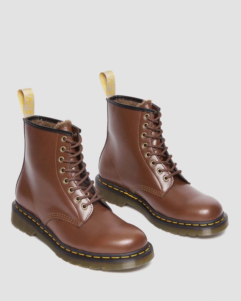 Brown Dr Martens Vegan 1460 Faux Fur Lined Lace Up Boots (Norfolk Vegan) Boots | JH74-J0CG