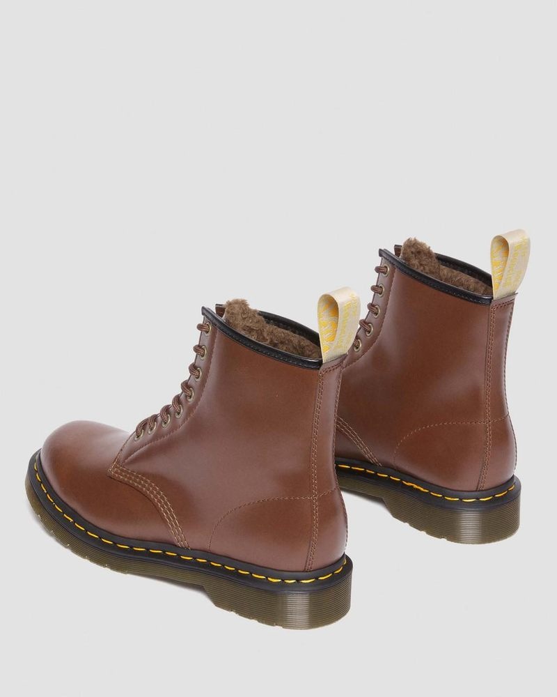 Brown Dr Martens Vegan 1460 Faux Fur Lined Lace Up Boots (Norfolk Vegan) Boots | JH74-J0CG