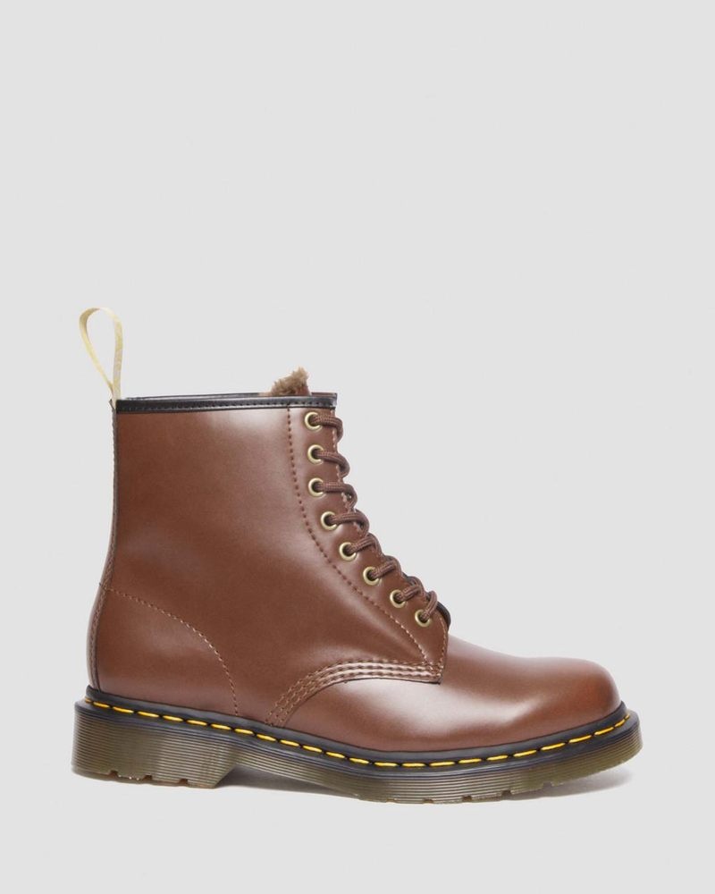 Brown Dr Martens Vegan 1460 Faux Fur Lined Lace Up Boots (Norfolk Vegan) Boots | JH74-J0CG