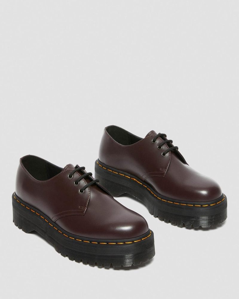 Burgundy Dr Martens 1461 Smooth Leather Platform Shoes (Smooth Leather) Platforms Shoes | HY58-O2JM