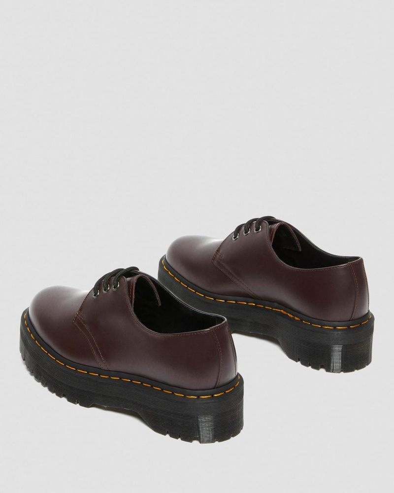 Burgundy Dr Martens 1461 Smooth Leather Platform Shoes (Smooth Leather) Platforms Shoes | HY58-O2JM