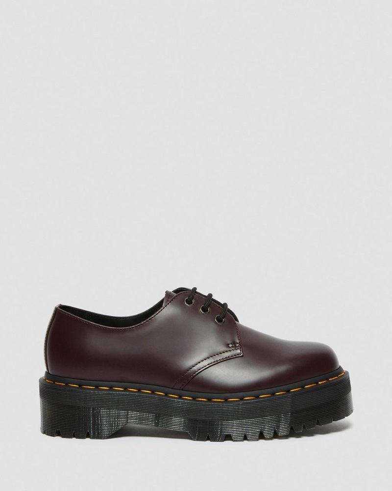 Burgundy Dr Martens 1461 Smooth Leather Platform Shoes (Smooth Leather) Platforms Shoes | HY58-O2JM