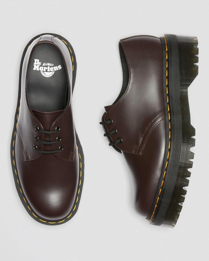 Burgundy Dr Martens 1461 Smooth Leather Platform Shoes (Smooth Leather) Platforms Shoes | HY58-O2JM