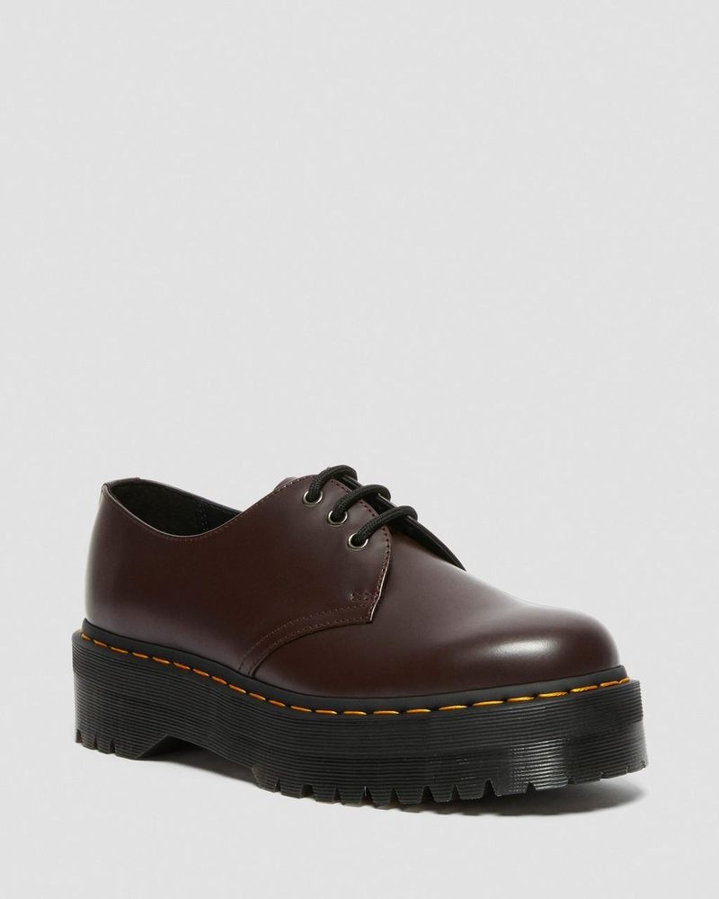 Burgundy Dr Martens 1461 Smooth Leather Platform Shoes (Smooth Leather) Platforms Shoes | HY58-O2JM