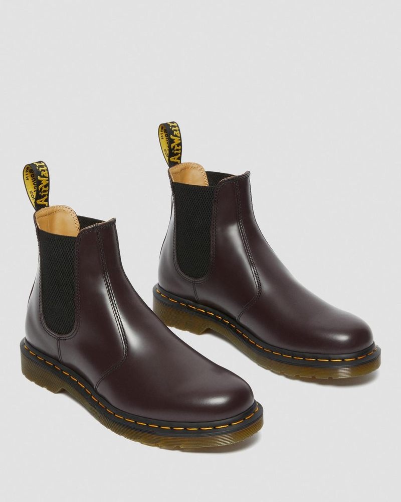 Burgundy Dr Martens 2976 Yellow Stitch Smooth Leather Chelsea Boots (Smooth Leather) Boots | ZQ14-F5PC