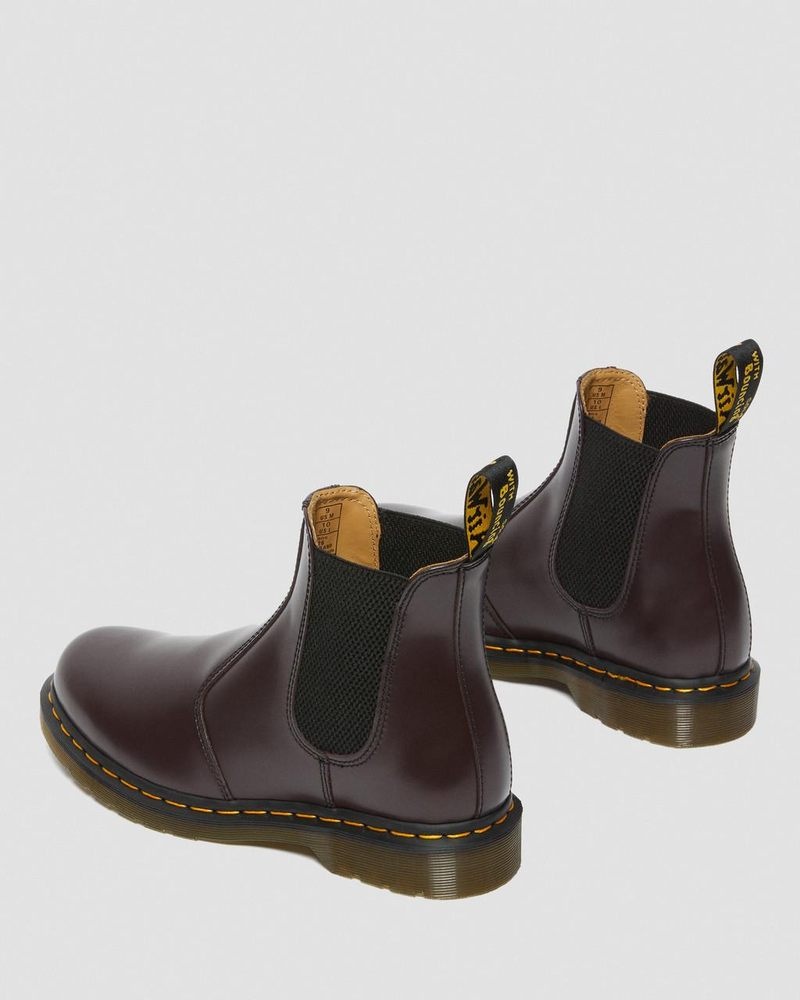 Burgundy Dr Martens 2976 Yellow Stitch Smooth Leather Chelsea Boots (Smooth Leather) Boots | ZQ14-F5PC