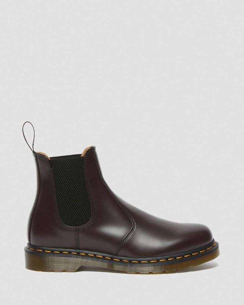 Burgundy Dr Martens 2976 Yellow Stitch Smooth Leather Chelsea Boots (Smooth Leather) Boots | ZQ14-F5PC