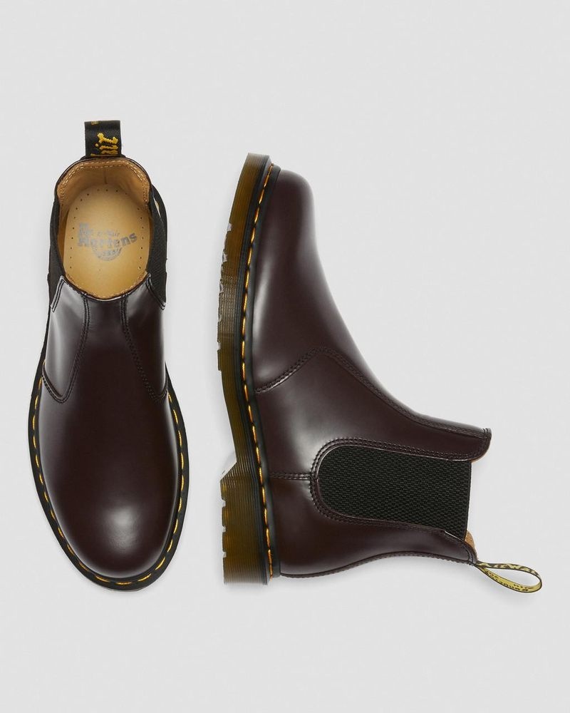 Burgundy Dr Martens 2976 Yellow Stitch Smooth Leather Chelsea Boots (Smooth Leather) Boots | ZQ14-F5PC