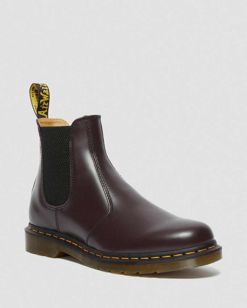 Burgundy Dr Martens 2976 Yellow Stitch Smooth Leather Chelsea Boots (Smooth Leather) Boots | ZQ14-F5PC