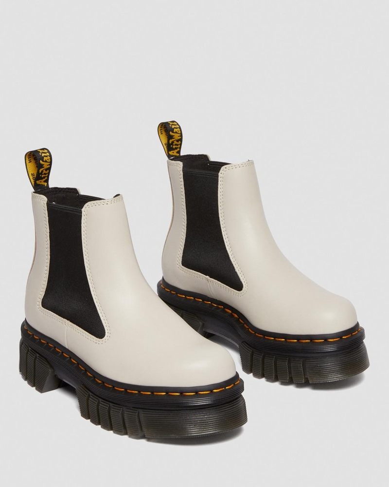 Cobblestone Grey Dr Martens Audrick Nappa Leather Platform Chelsea Boots (Nappa Lux) Platforms Boots | NV25-C6BR