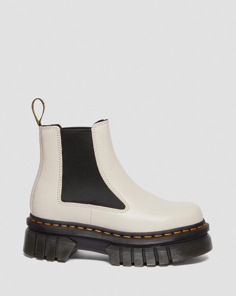 Cobblestone Grey Dr Martens Audrick Nappa Leather Platform Chelsea Boots (Nappa Lux) Platforms Boots | NV25-C6BR