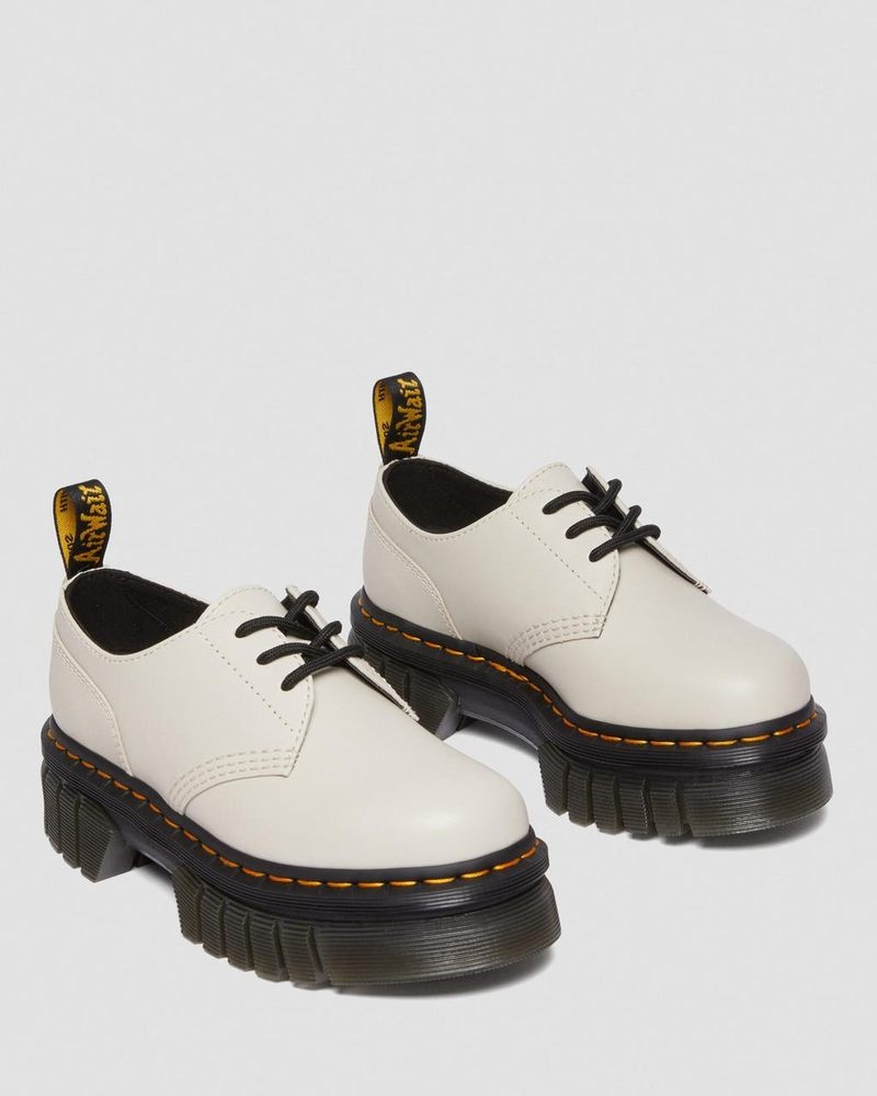 Cobblestone Grey Dr Martens Audrick Nappa Leather Platform Shoes (Nappa Lux) Platforms Shoes | ZZ80-I6SG