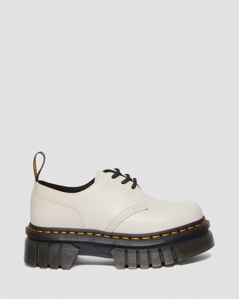 Cobblestone Grey Dr Martens Audrick Nappa Leather Platform Shoes (Nappa Lux) Platforms Shoes | ZZ80-I6SG