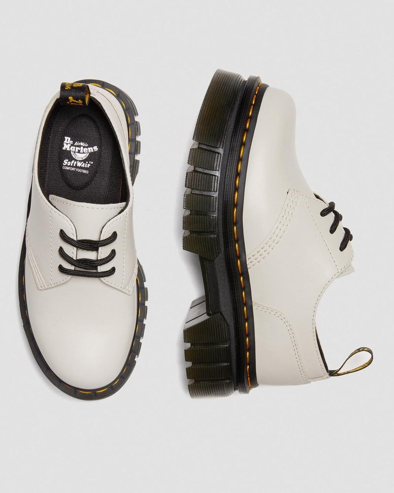 Cobblestone Grey Dr Martens Audrick Nappa Leather Platform Shoes (Nappa Lux) Platforms Shoes | ZZ80-I6SG