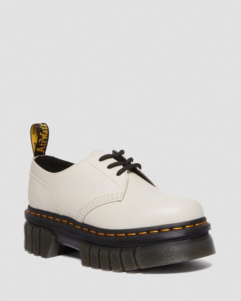 Cobblestone Grey Dr Martens Audrick Nappa Leather Platform Shoes (Nappa Lux) Platforms Shoes | ZZ80-I6SG