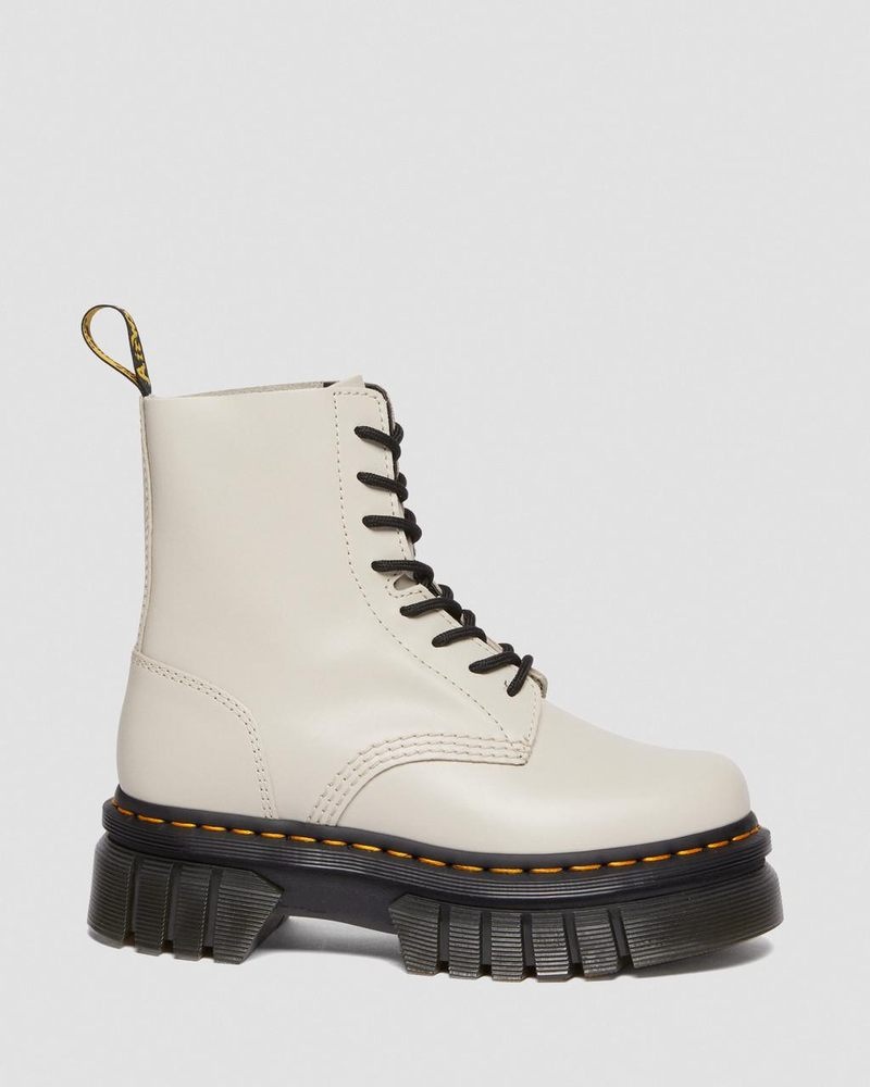 Cobblestone Grey Dr Martens Audrick Nappa Leather Platform Ankle Boots (Nappa Lux) Platforms Boots | OT27-E5LZ