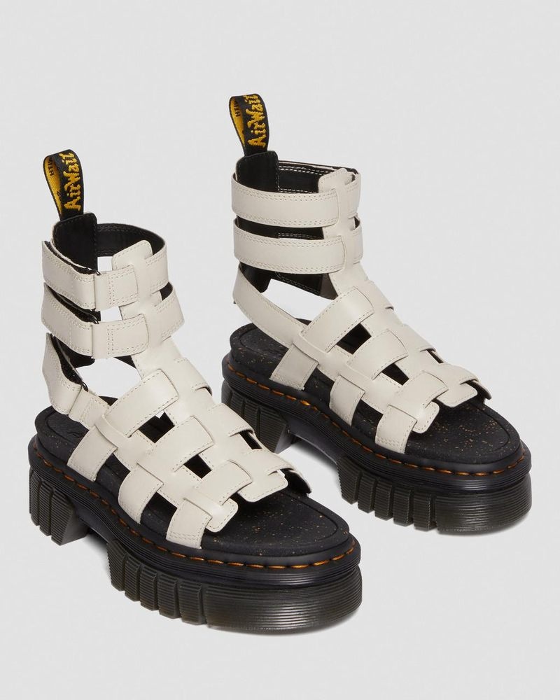 Cobblestone Grey Dr Martens Ricki Nappa Lux Leather Platform Gladiator Sandals (Nappa Lux) Platforms Sandals | UF99-C0KL