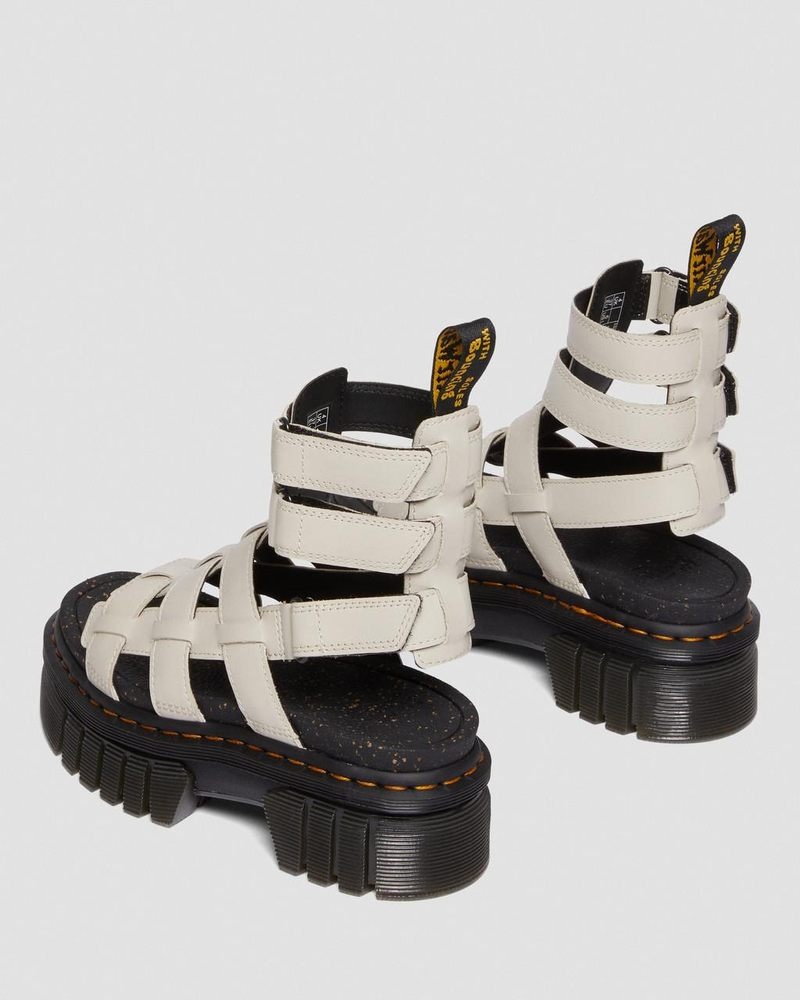 Cobblestone Grey Dr Martens Ricki Nappa Lux Leather Platform Gladiator Sandals (Nappa Lux) Platforms Sandals | UF99-C0KL