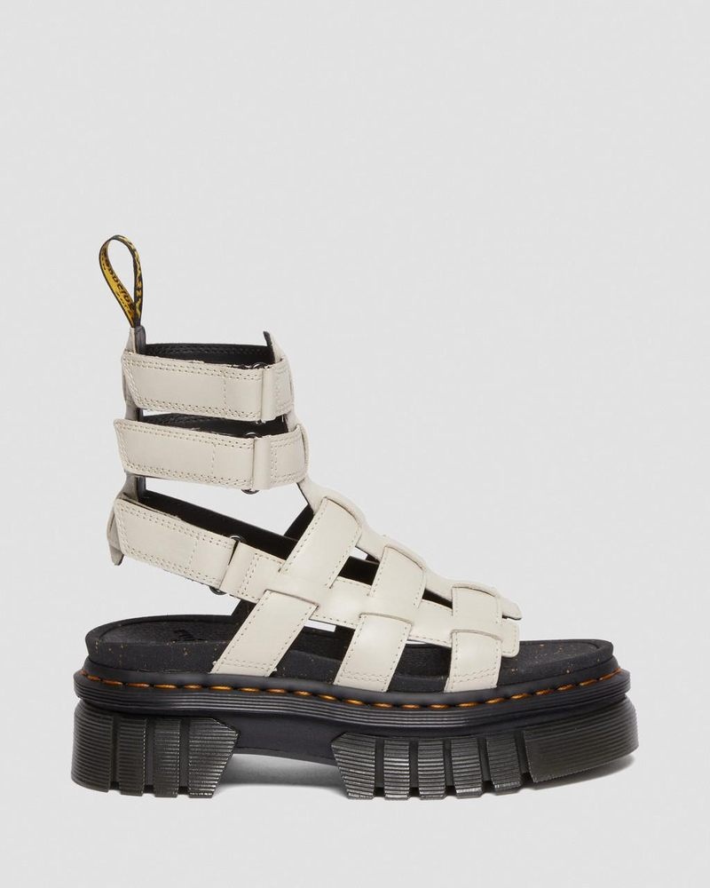 Cobblestone Grey Dr Martens Ricki Nappa Lux Leather Platform Gladiator Sandals (Nappa Lux) Platforms Sandals | UF99-C0KL