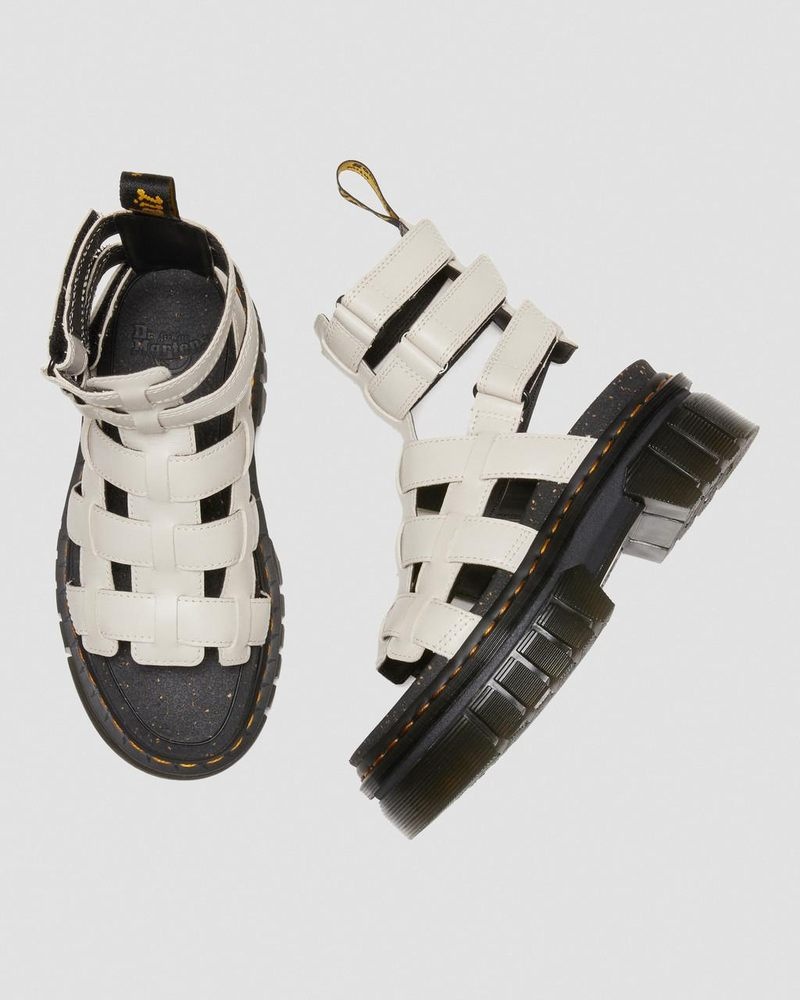 Cobblestone Grey Dr Martens Ricki Nappa Lux Leather Platform Gladiator Sandals (Nappa Lux) Platforms Sandals | UF99-C0KL