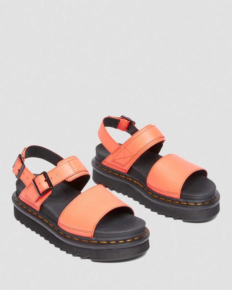 Coral Dr Martens Voss Pisa Leather Strap Sandals (Pisa) Platforms Sandals | AH01-K6BG