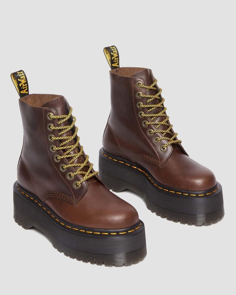 Dark Brown Dr Martens 1460 Pascal Max Pull Up Leather Platform Boots Platforms Boots | ED58-Z6NK